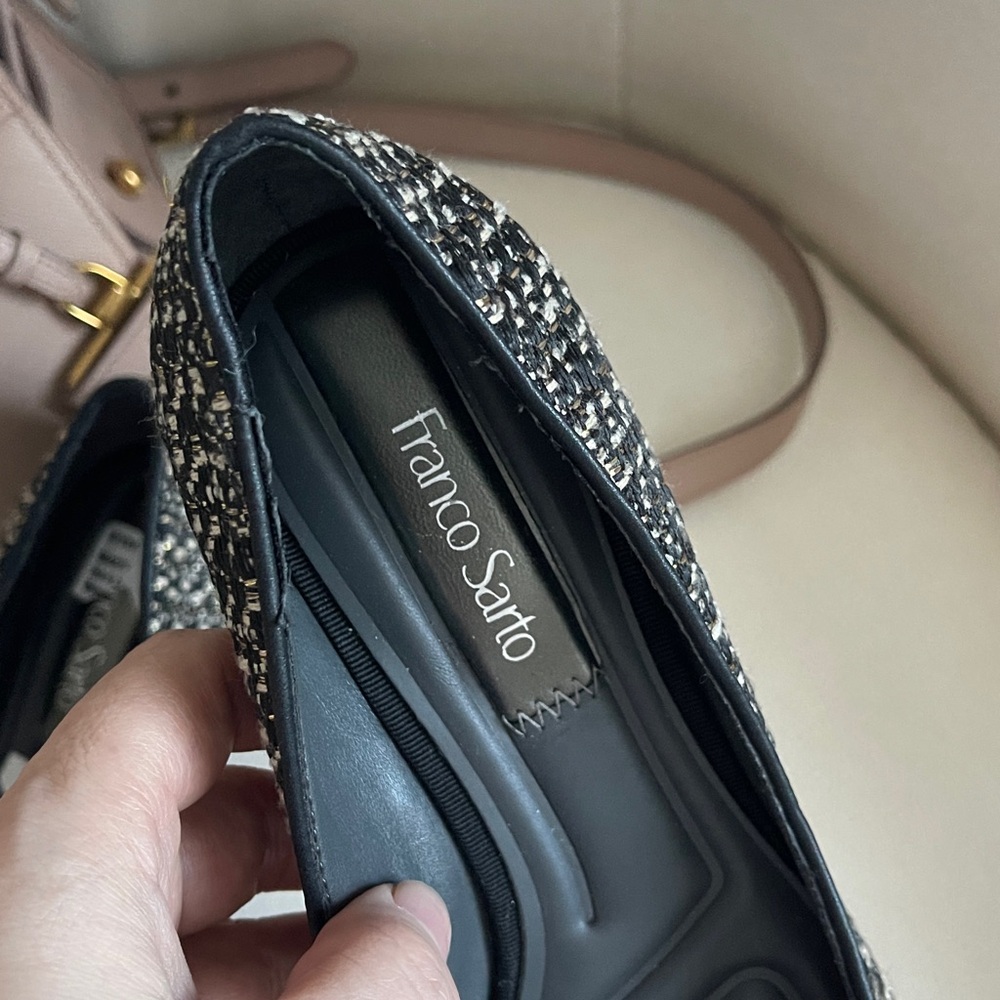 Franco Sarto Natalia Pump Black and Gold Tweed Shoes - Picture 7 of 11